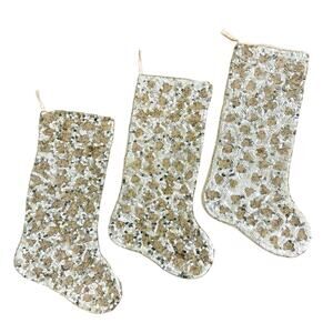 Kim Seybert Gold Beaded and Sequined Stockings Set of 3 EUC
